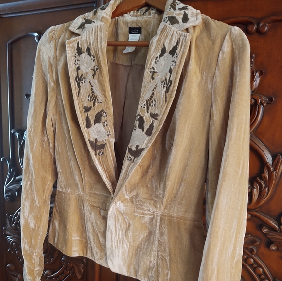 Velvet🤍Embroidered Blazer-Jacket~ Pale-Gold by Aziz Size: S - Picture 8 of 8